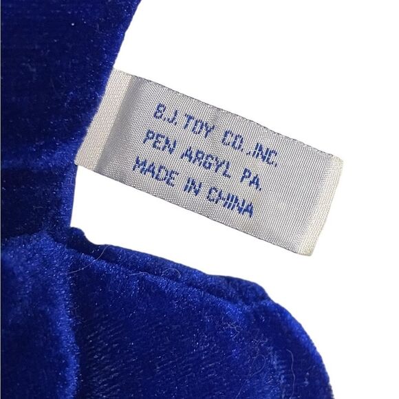 Vtg 90s BJ Toys Blue Dinosaur Stuffed Animal Plush Triceratops Cobalt Velour 15” - Picture 8 of 8